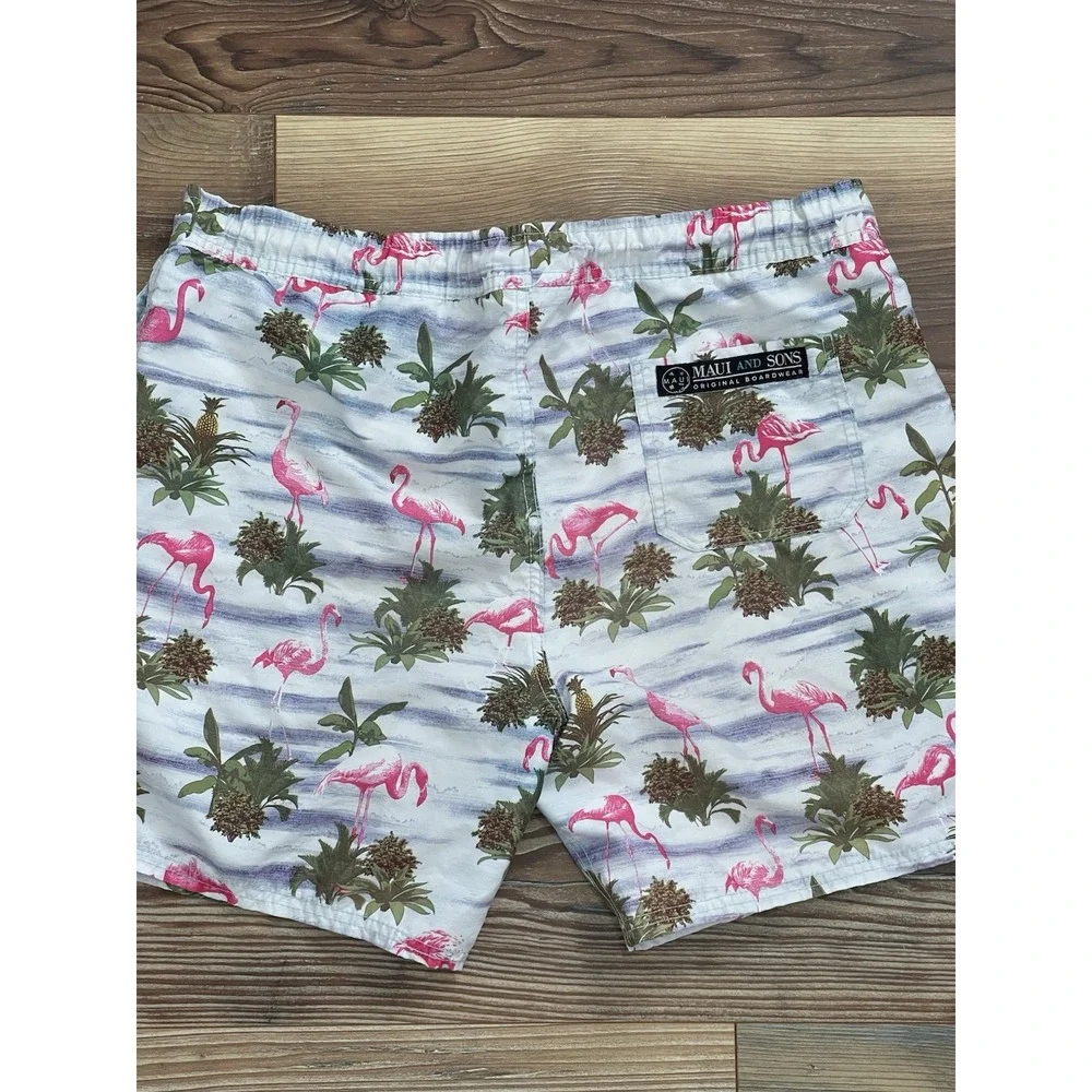 Maui And Sons Swim Shorts Trunks Mens Large Palm Tree Flamingo‎ Lined 412